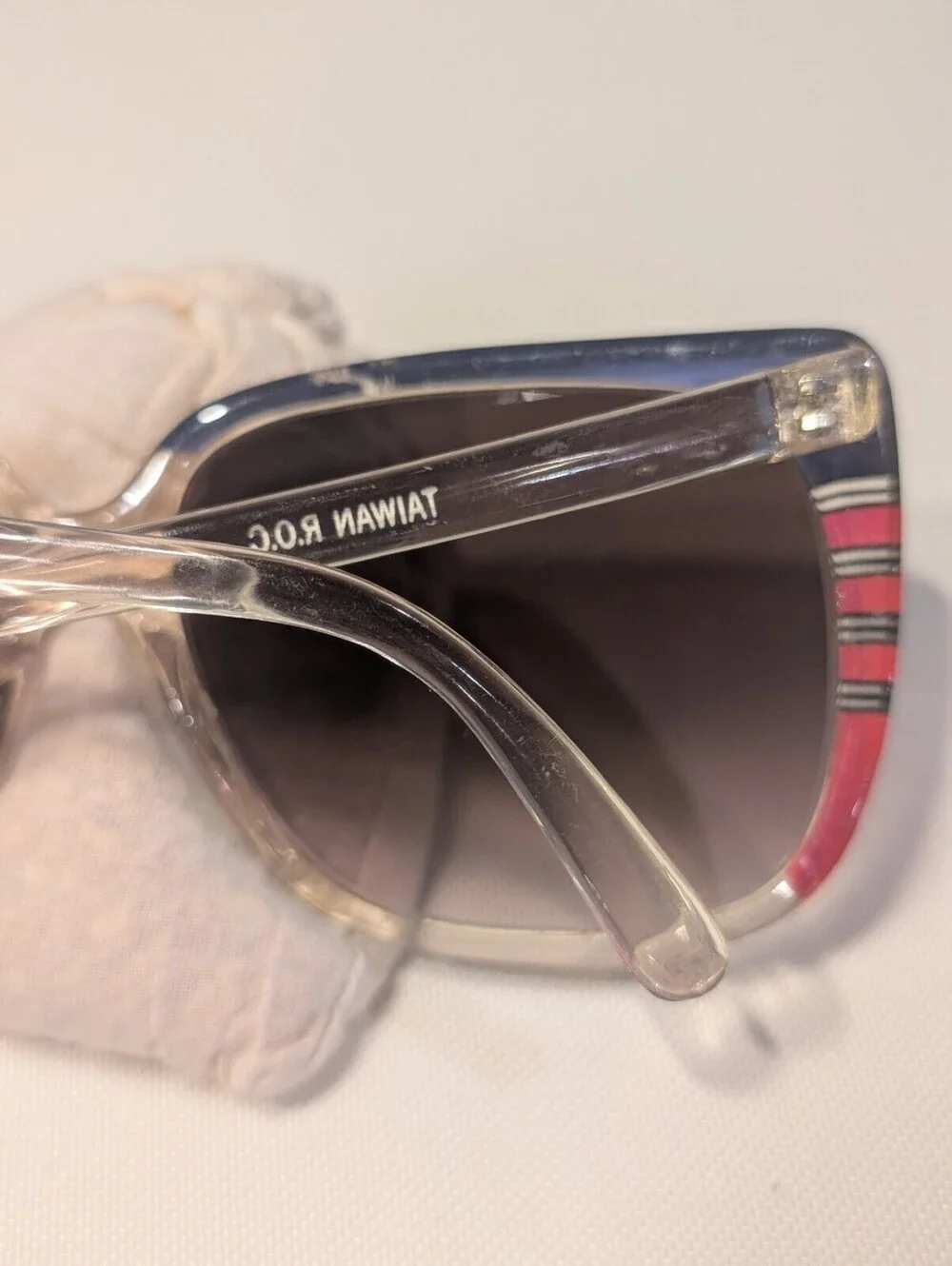 Vintage 1980s Taiwan ROC Oversized Square Sunglasses Clear Red Blue Retro